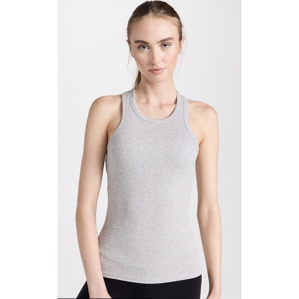 Alo Yoga Tank Top Women XS Grey Excellent Ribbed Built-in‎ Bra Racerback W8157R